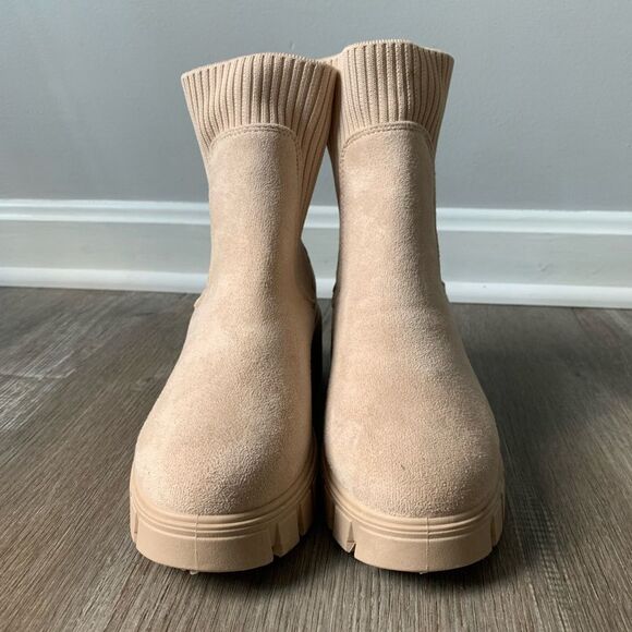 Chelsea Platform Boots Suede Tan Beige Size 7 - Picture 1 of 10